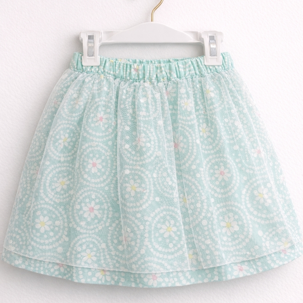 Light Mint Floral Circle Print Skirt